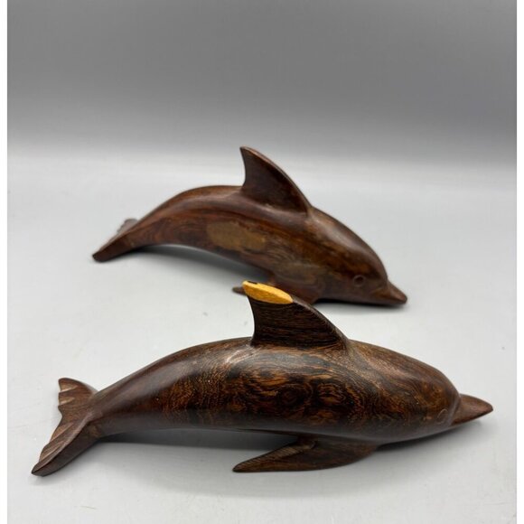Vtg 3 Pc Ironwood Hand Carved Wood Pelican Crane Dolphins‎ Figurines Nautical - Picture 3 of 10